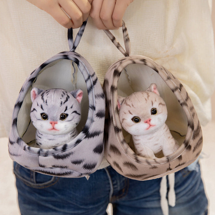 Mini Plush Calico Cat in Plush Cave Nest with Hanging Loop Kalsten