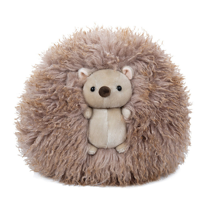 Round Curly Faux-Fur Decorative Cushion with Center Plush Hedgehog Kalsten