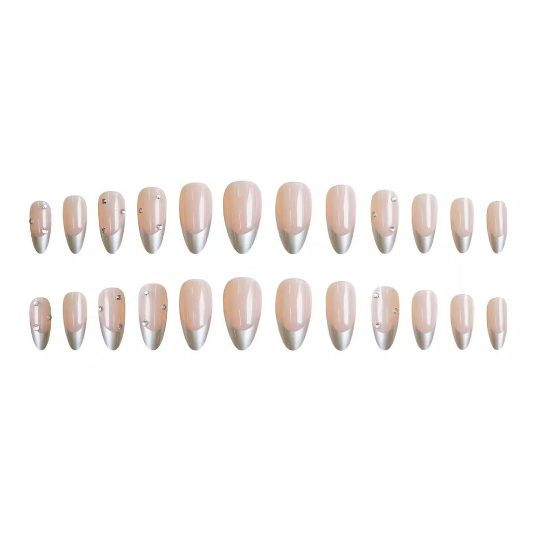 Artificial nail set with elegant metallic shades and rhinestone decorations Kalsten