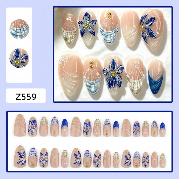 Stylish 3D Flower Motif Artificial Nails Kalsten