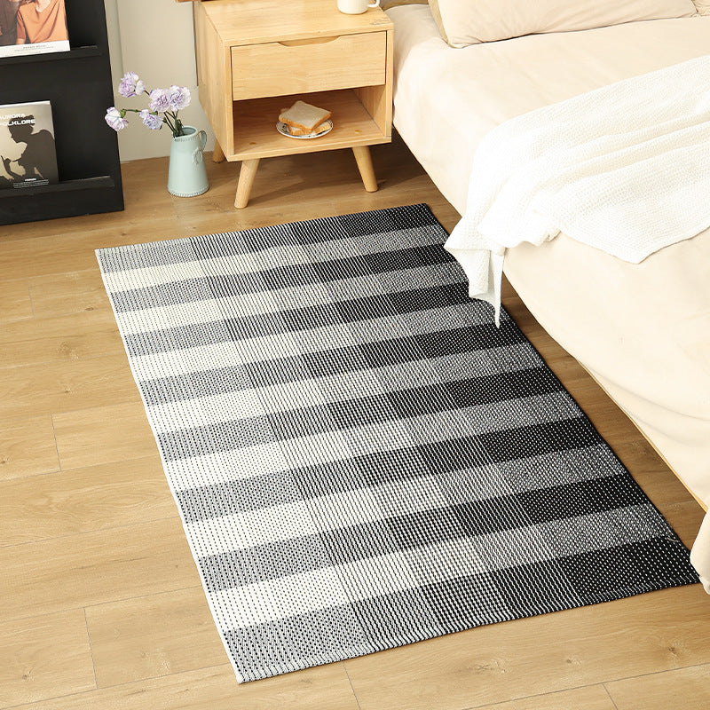 Flat-woven living and bedroom carpet with striped structure and anti-slip backing