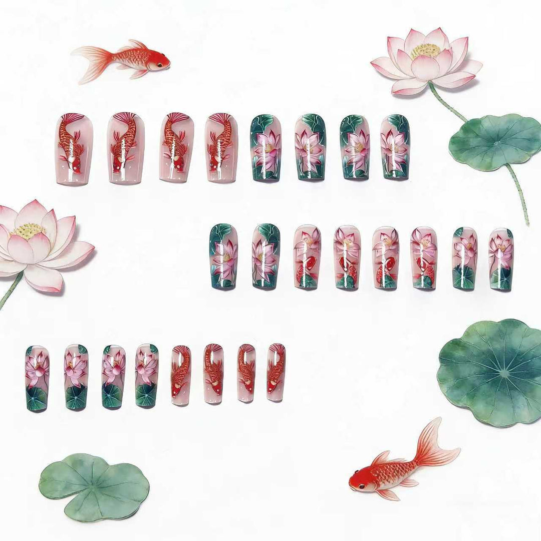 Artistic Water Lily and Koi Fish Nail Art Kalsten