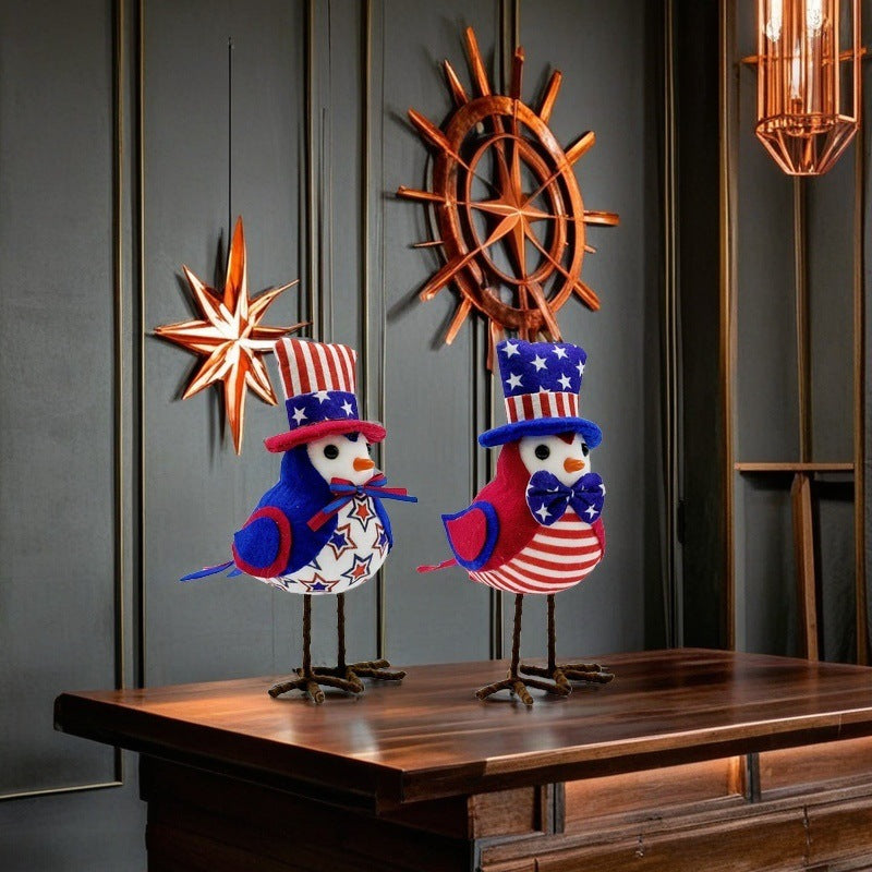 Unisex nan patriotic decor bird figure made of fabric with star stripe pattern and sturdy metal feet Kalsten