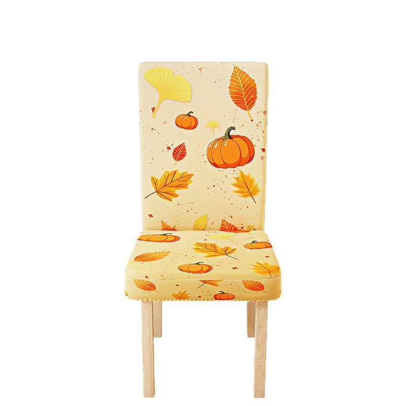 Stretch chair cover with autumn pumpkin and leaf design