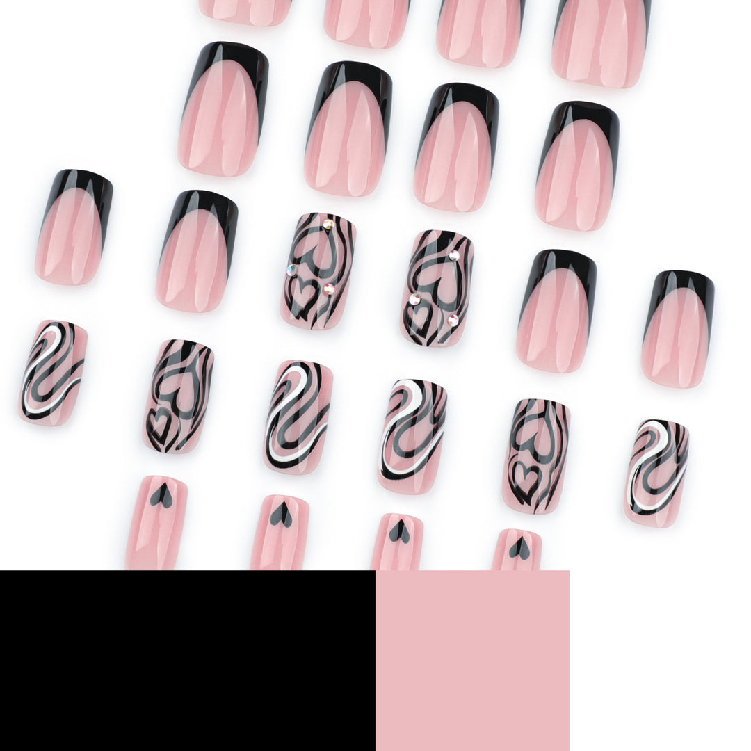 Artful Nail Extensions with Creative Heart and Wave Pattern Kalsten