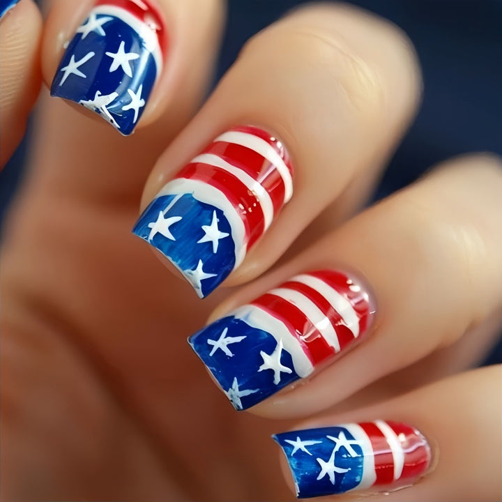 Artificial nails in patriotic Stars and Stripes design Kalsten