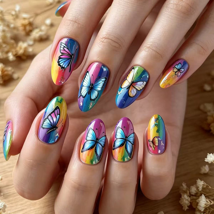 Artificial Nails in Colorful Butterfly Design Kalsten