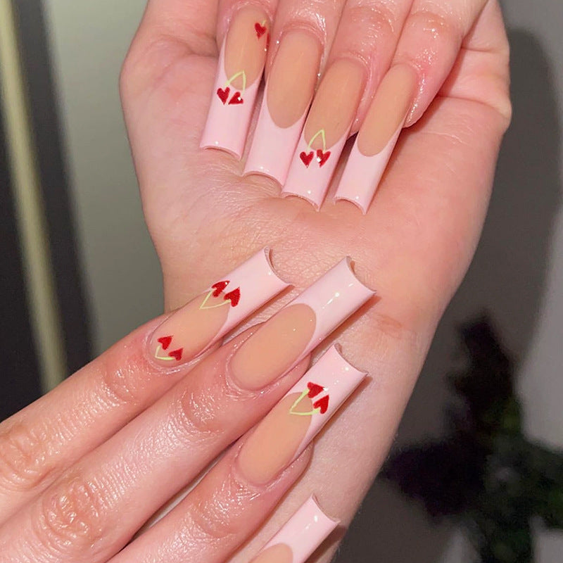 Artistic Press-On Nail Set with Heart Design kalsten
