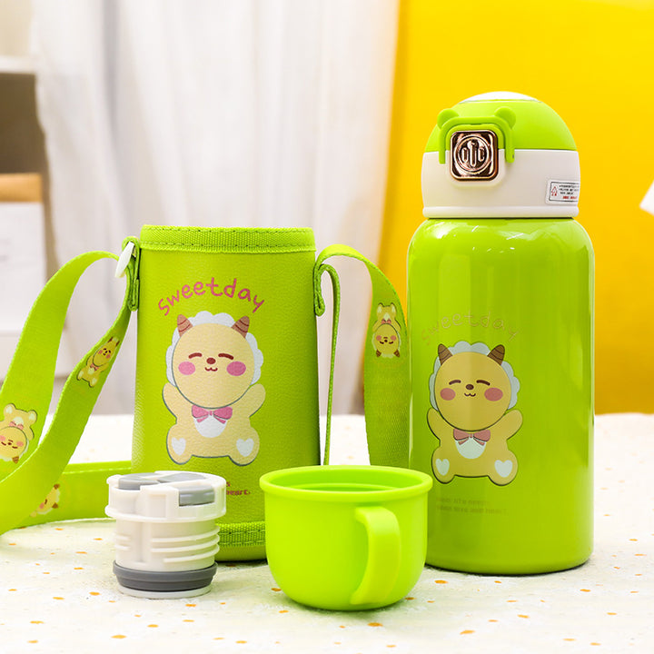 Ladies insulated bottle with cute cat motif and practical carrying strap Kalsten