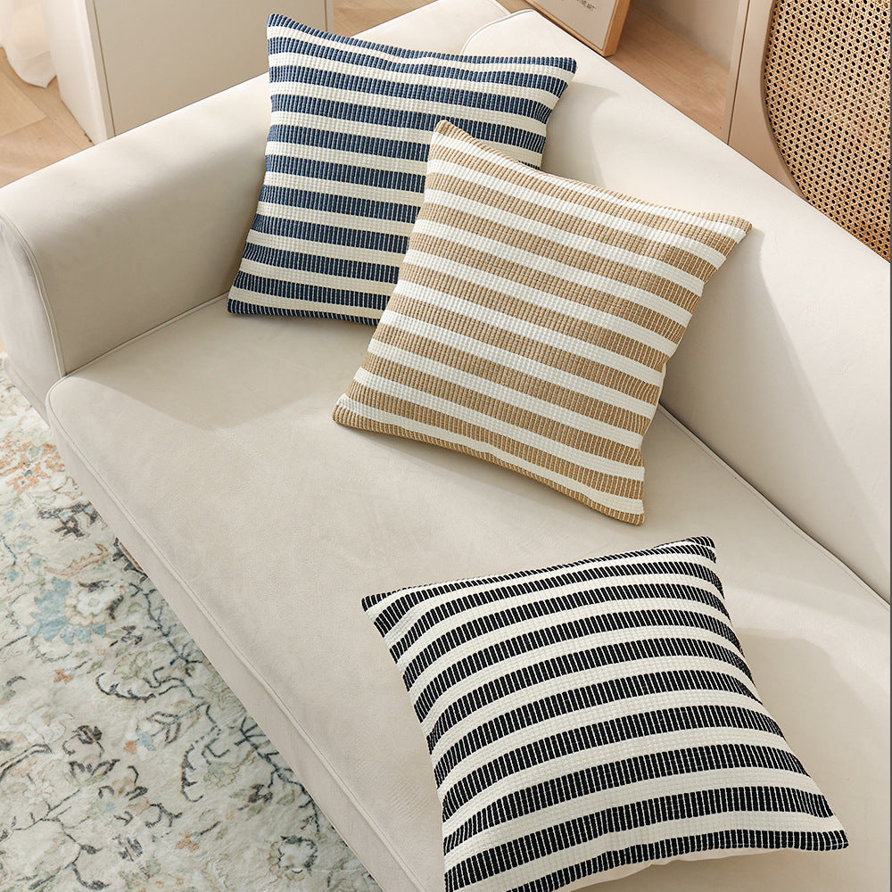 Woven decorative cushion cover with horizontal stripe pattern and concealed zipper Kalsten