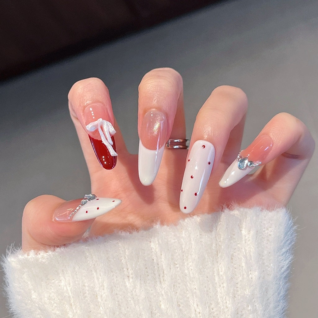 Decorative Press-On Nails with Bow and Gem Accents Kalsten