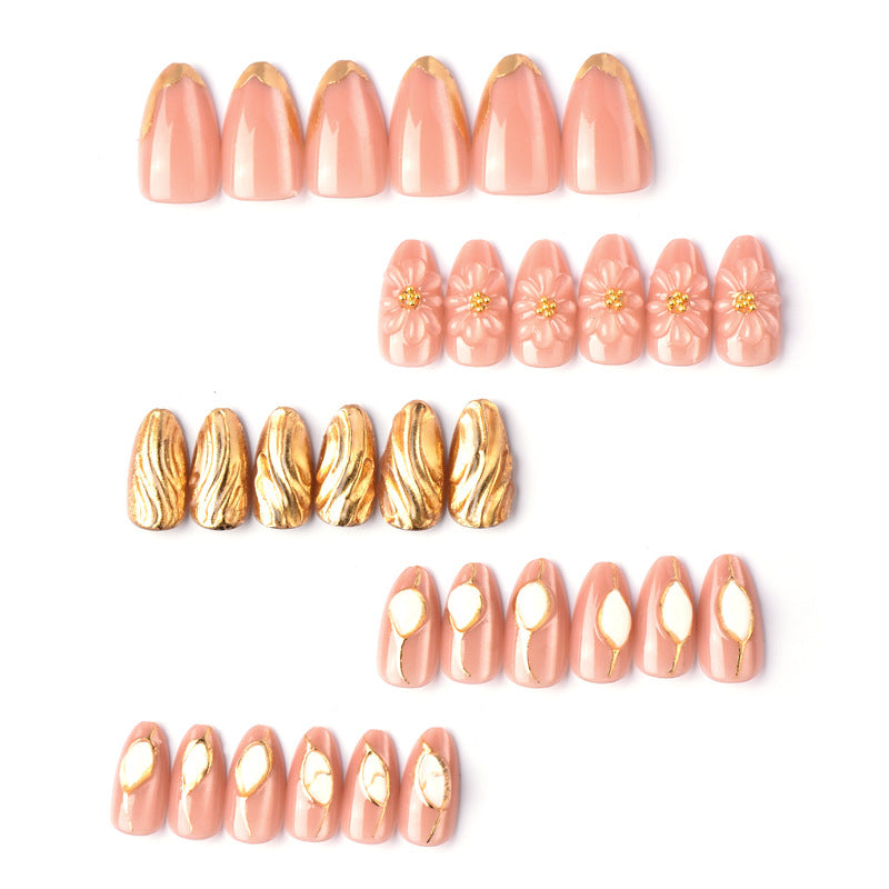 Artistic Floral and Metallic Press-On Nail Art Kalsten