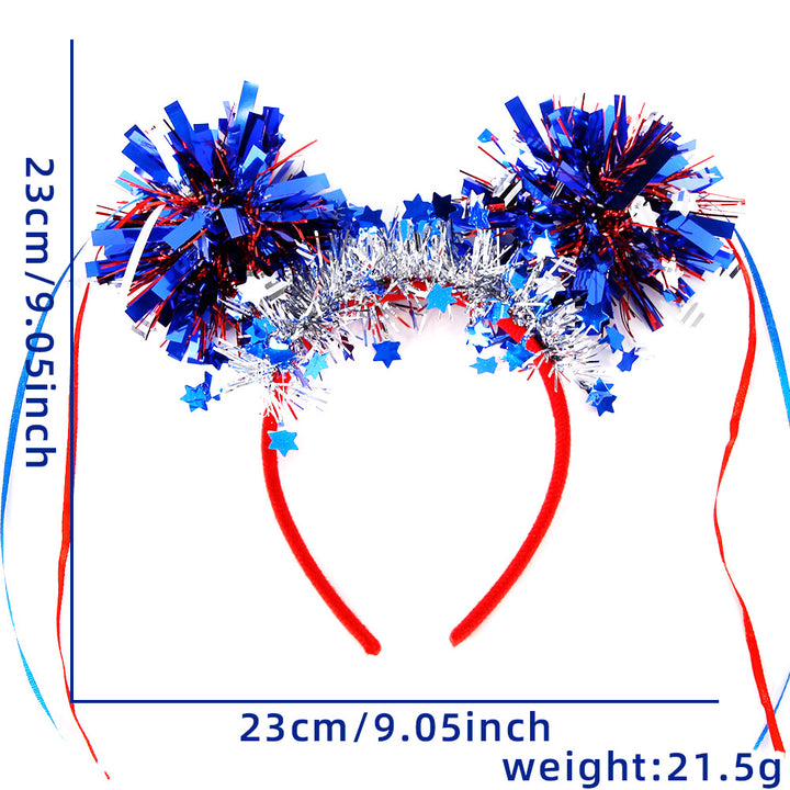 Unisex nan festive patriotic tinsel pompom headband with star garland and ribbon streamers Kalsten
