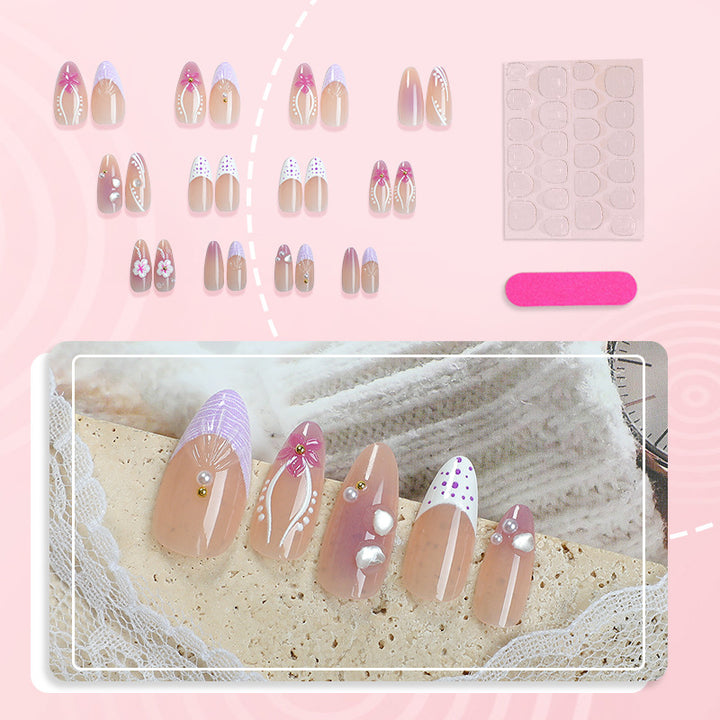 Elegant Floral-Embellished Press-On Nail Set