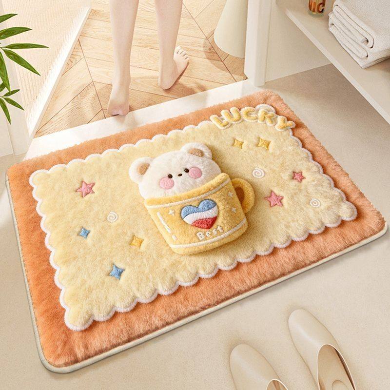 Playful Strawberry Milk-Themed Bath Mat