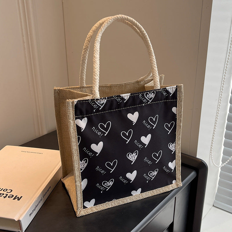 Heart-Patterned Canvas Shopping Tote
