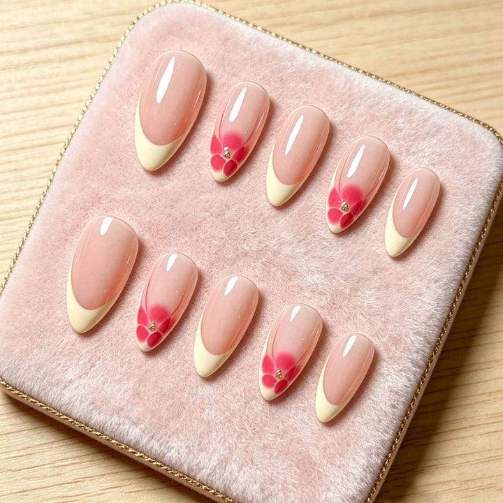 Floral-Accent French Tip Press-On Nail Set Kalsten