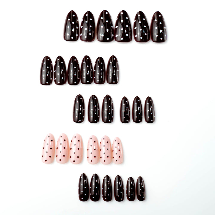 Artistic Press-On Nail Art Set with Polka Dot and Glossy Finish Kalsten