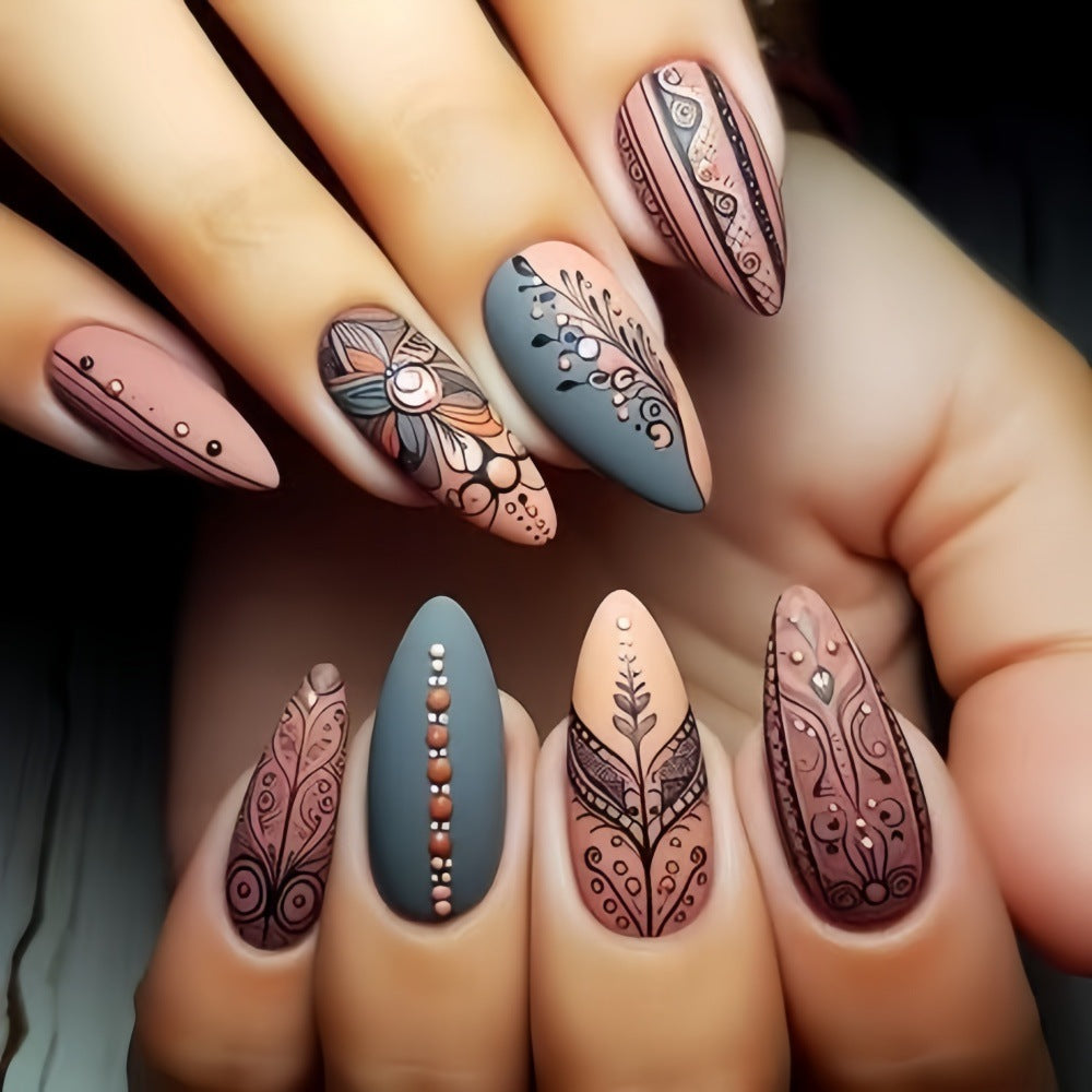 Creative Nail Art Set with Hand-Drawn Patterns Kalsten