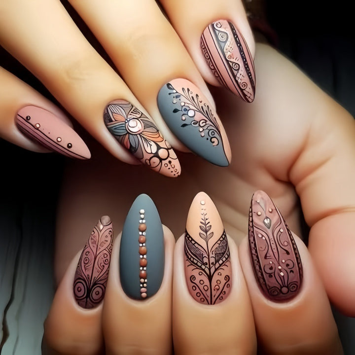 Creative Nail Art Set with Hand-Drawn Patterns Kalsten