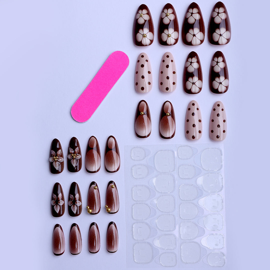 Artistic Fingernails in Elegant Design with 3D Flower Accents Kalsten