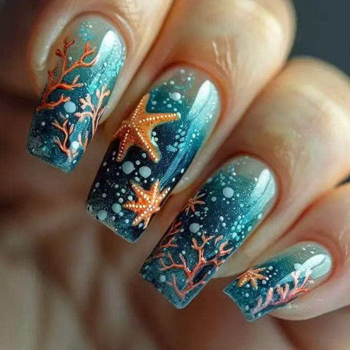 Glittering artificial nails with maritime star motif Kalsten