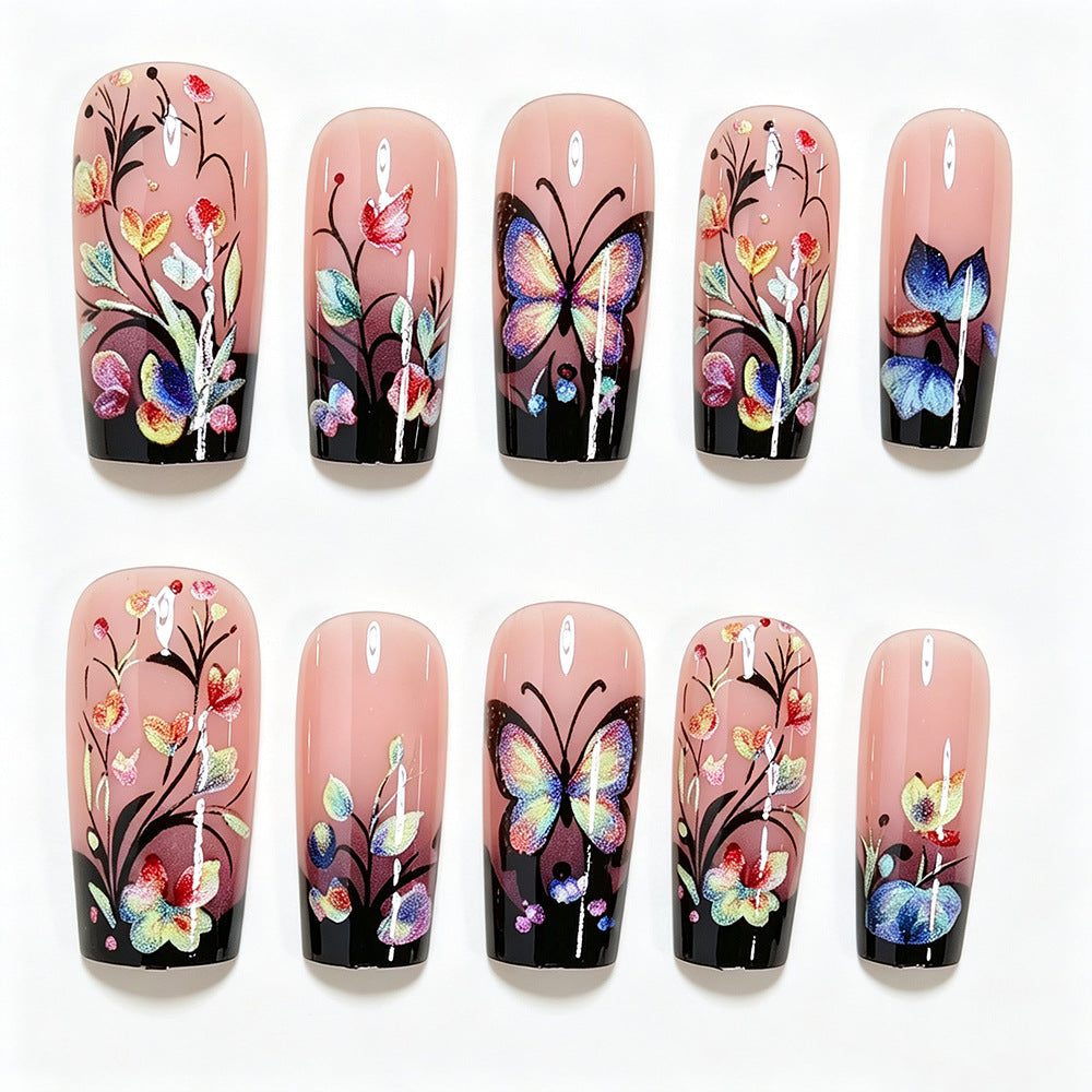 Artistic Floral and Butterfly Press-On Nail Art Kalsten