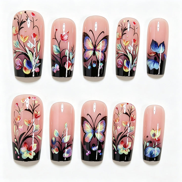 Artistic Floral and Butterfly Press-On Nail Art Kalsten
