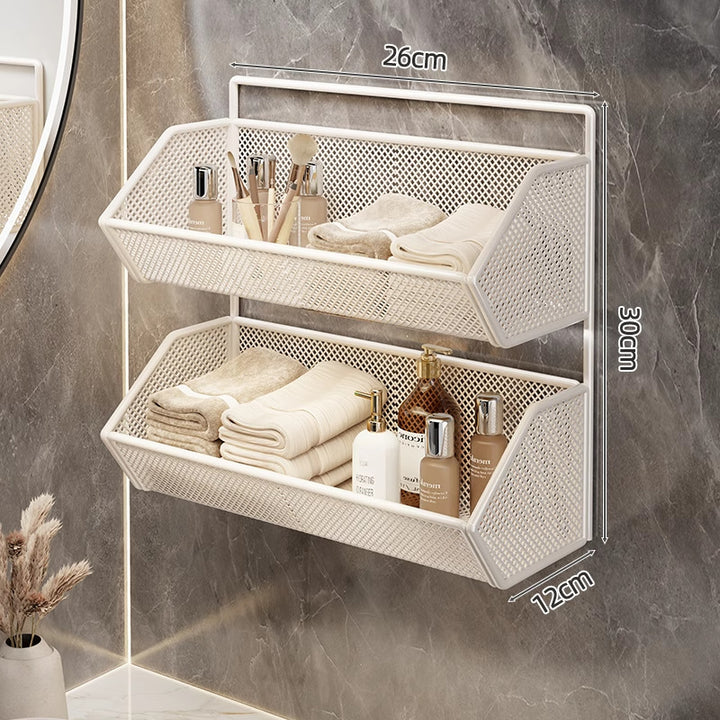 Wall-Mounted Mesh Bathroom Organizer Shelf