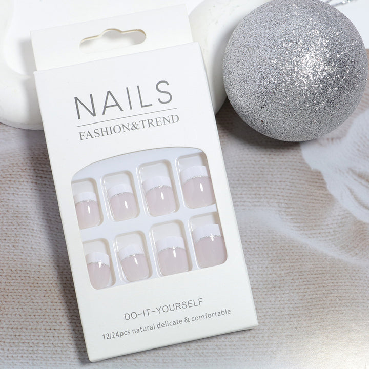 Glossy French Tip Press-On Nail Set Kalsten