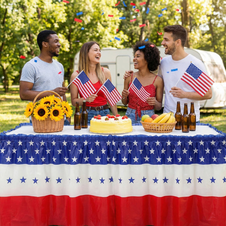 Unisex decorative tablecloth skirt with elastic waistband and star border for party tent and buffet tables Kalsten