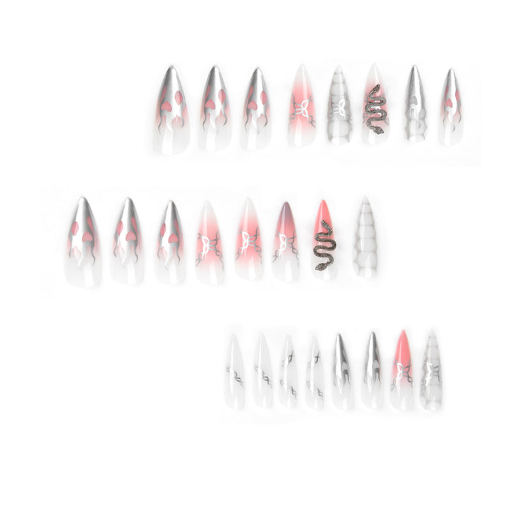 Artistic stiletto nails with snake motif Kalsten