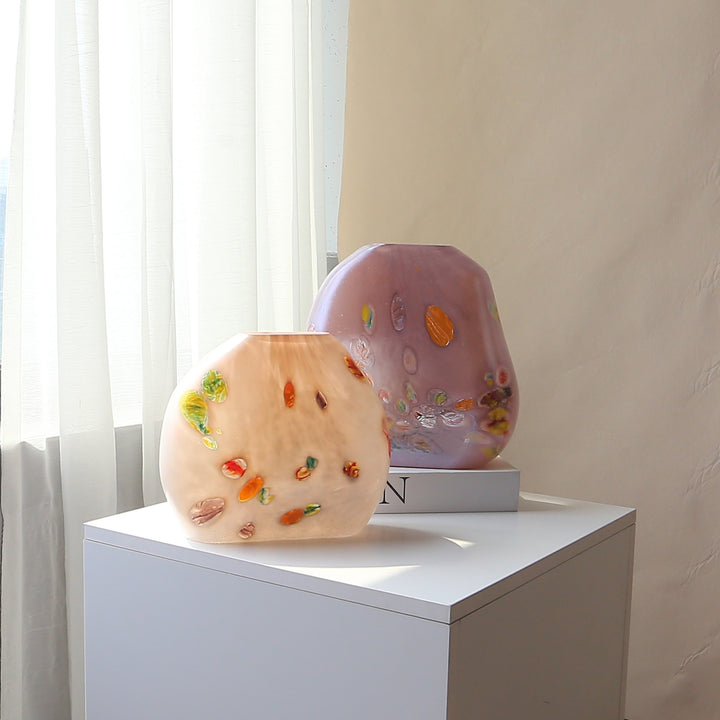 Handblown Sculptural Flat-Profile Art Glass Display Vase Kalsten