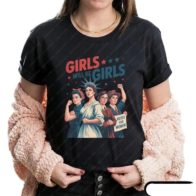 Women's nan vintage-inspired feminist graphic t-shirt with suffragette illustration Kalsten