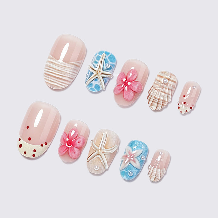 Coastal-Themed Press-On Nail Art Set kalsten