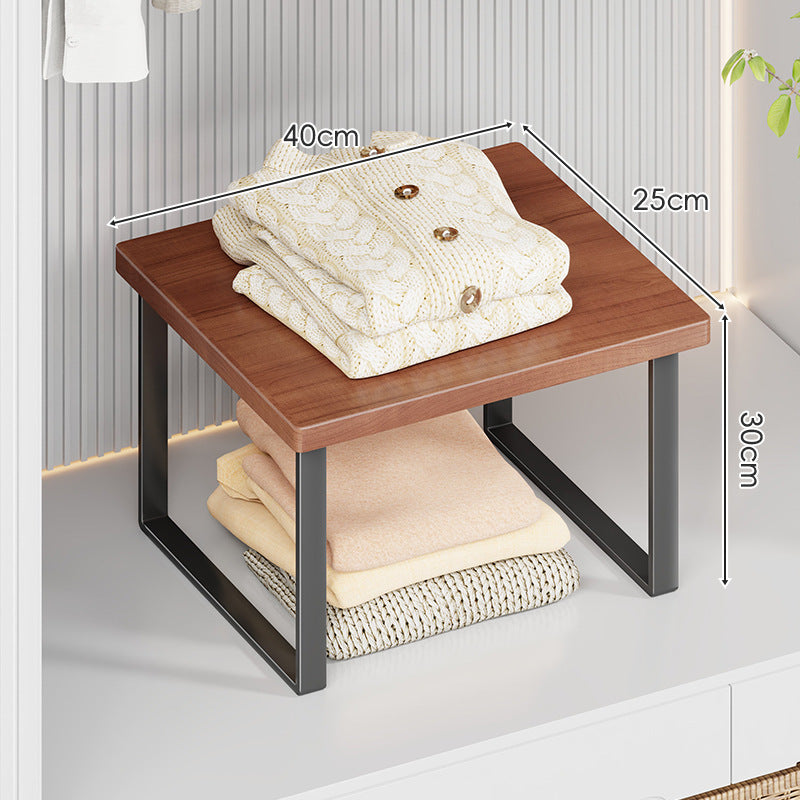 Compact Wooden-Top Metal Shelf Riser for Closet and Countertop