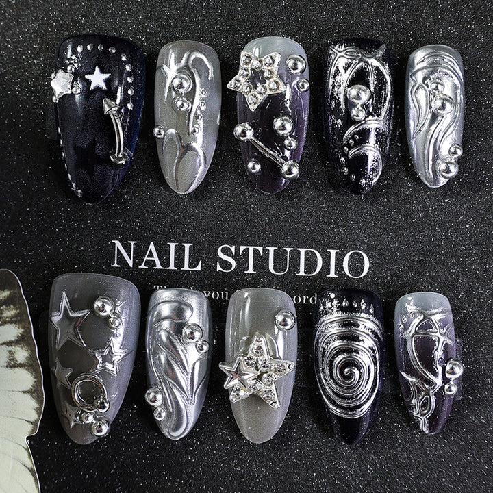 Artificial Nail Design Set with Glamorous Star and Metallic Accents Kalsten