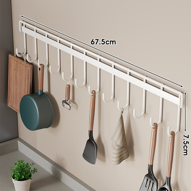 Wall-Mounted Multi-Hook Kitchen Utensil and Pan Hanger Rack