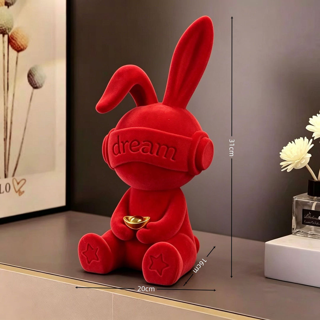 Decorative Plush Bunny Figurine for Home Display