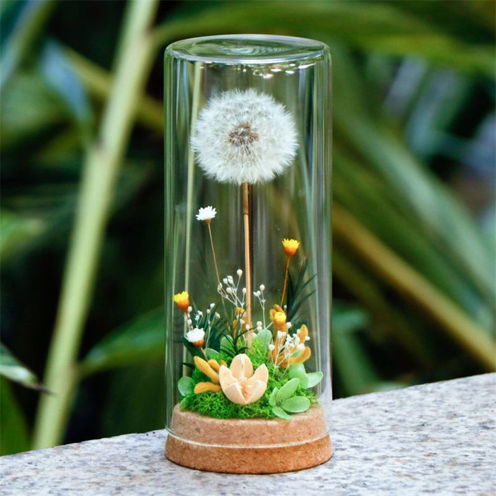 Decorative Glass Dome with Dandelion