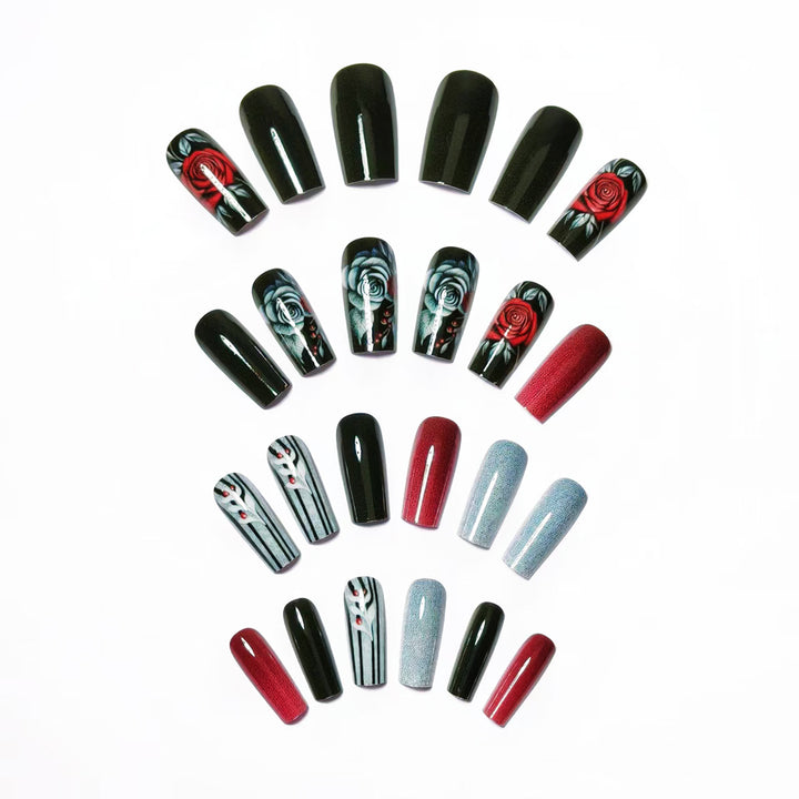 Elegant Artificial Nails with Noble Rose Design Kalsten