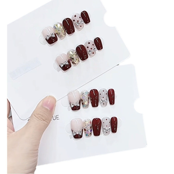 Luxury Press-On Nail Art Set with Glittering Bow Accents Kalsten