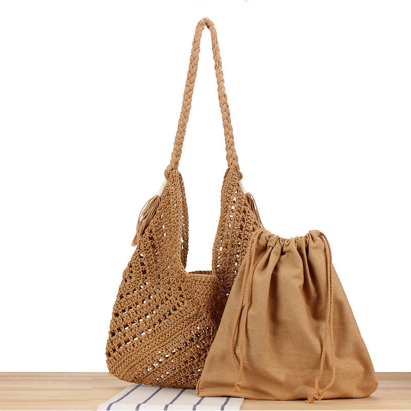 Handbag Made of Braided Natural Material with Inner Pocket Kalsten