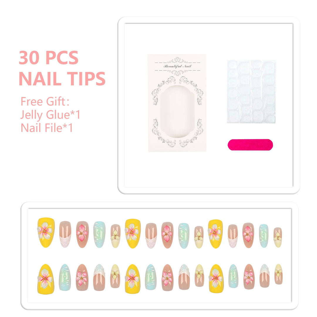 Floral Embellished Press-On Nail Set
