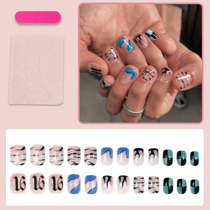 Nail set with modern graphic designs and shimmering accents Kalsten