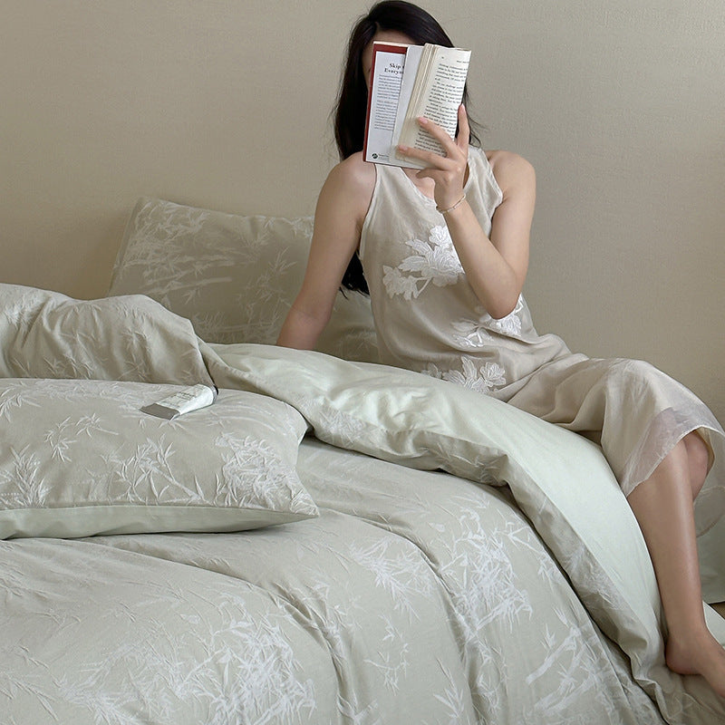 Embroidered linen nightgown with V-neck and light A-line