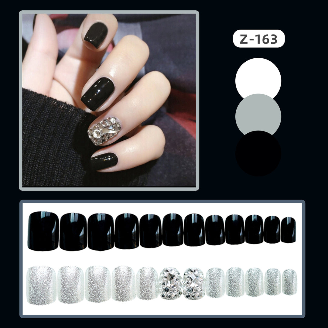Elegant Press-On Nail Art with Gemstone Accents