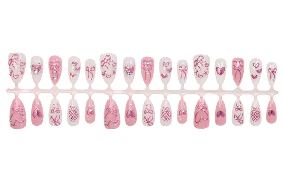 Artificial nail set with romantic bow and heart designs Kalsten