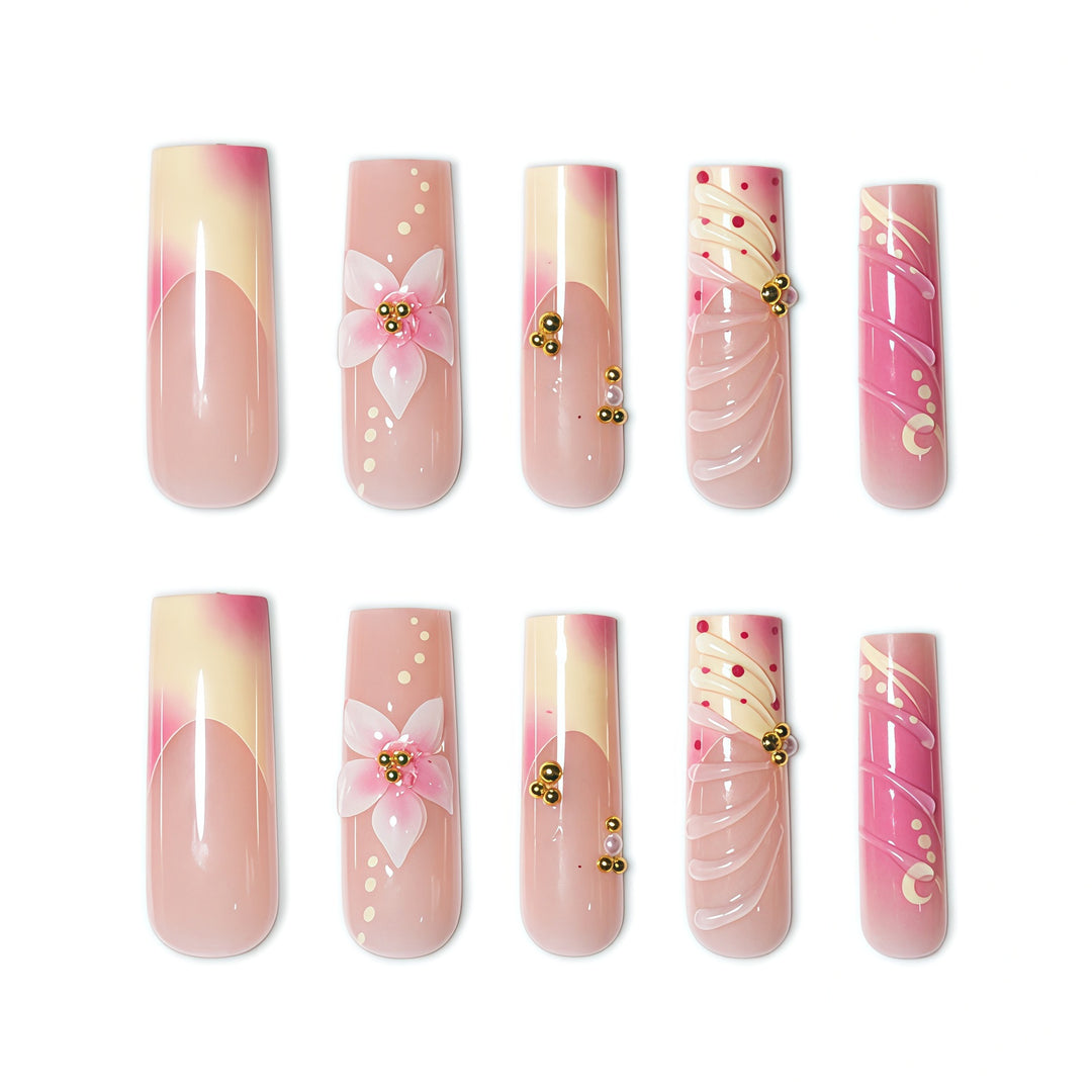 Floral Embellished Nail Extensions Kalsten