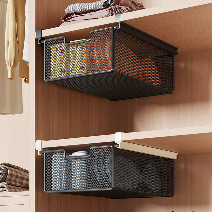 Retractable Under-Shelf Wire Mesh Drawer for Closet Organization